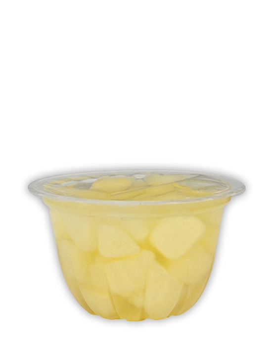 Pear dices in plastic cup