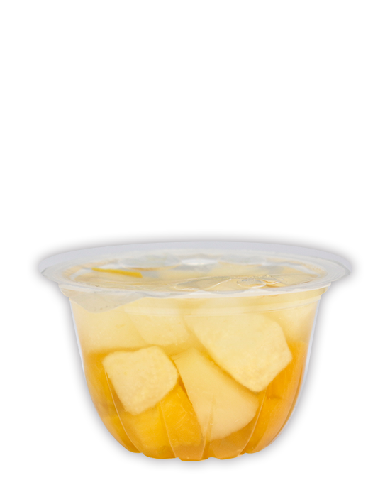 Fruit cocktail in plastic cup