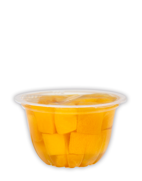 Peach dices in plastic cup